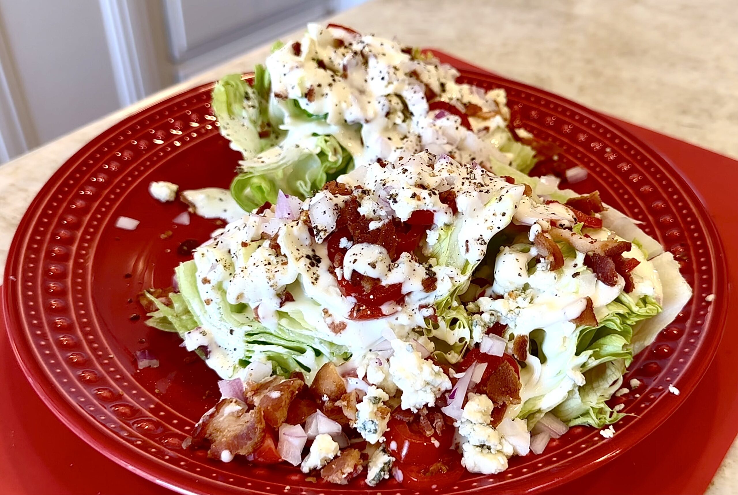 A lettuce wedge salad offers a satisfying combination of flavors